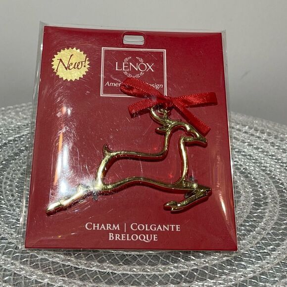 Lenox Golden Reindeer Charm Christmas Ornaments Set of 2 NWT - Picture 2 of 6